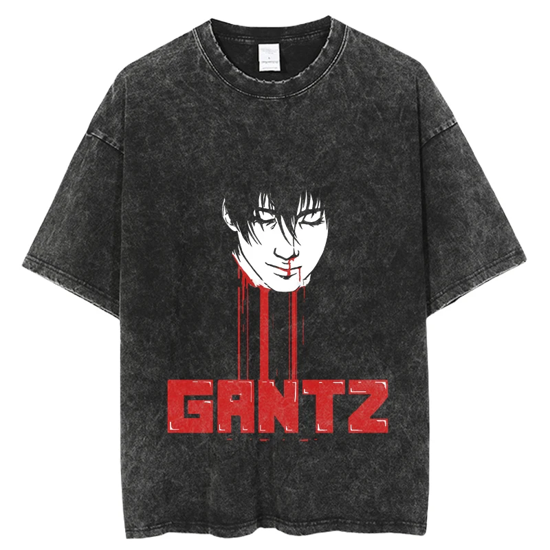 

GANTZ Anime T Shirt Men Vintage Washed 100% Cotton T Shirts for Men 2023 New Hip Hop Streetwear Harajuku Male T-shirt