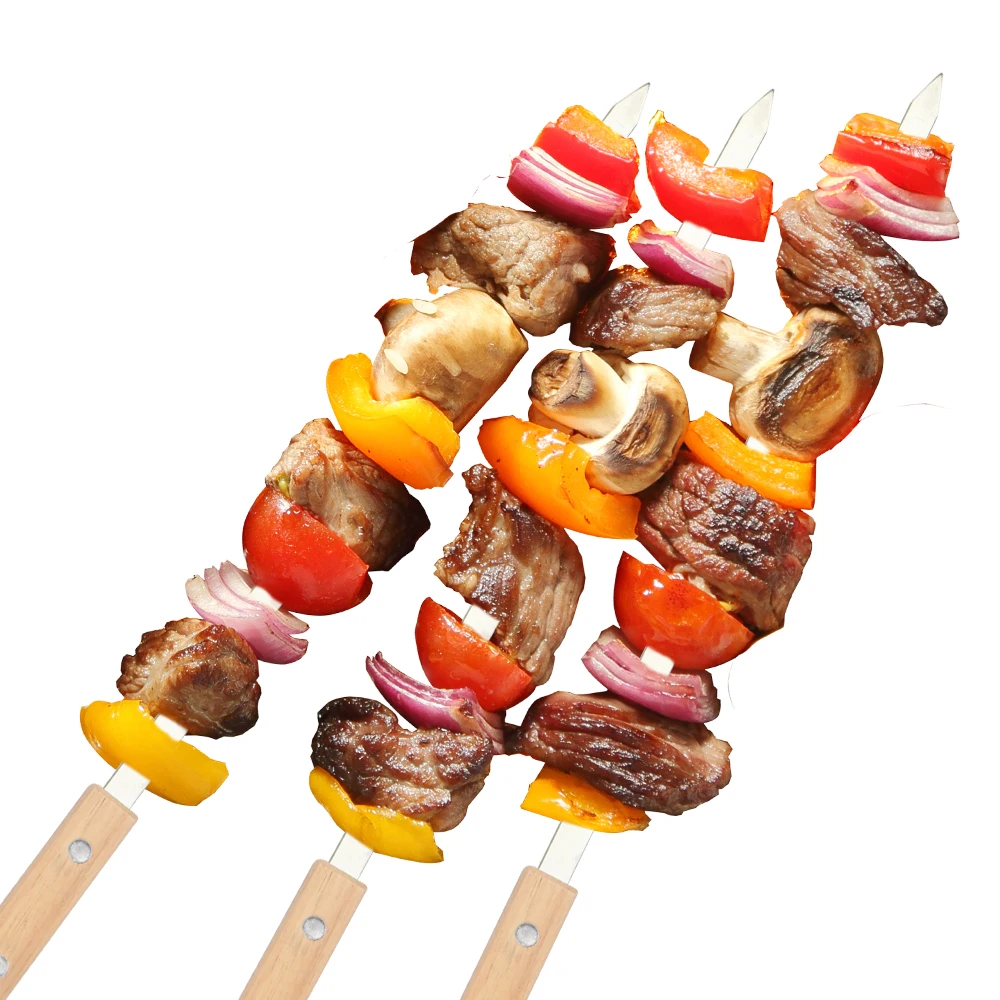 340 Stainless Steel BBQ Long Skewers 6Pcs BBQ Skewers Professional Grilling Skewer Outdoor Tools