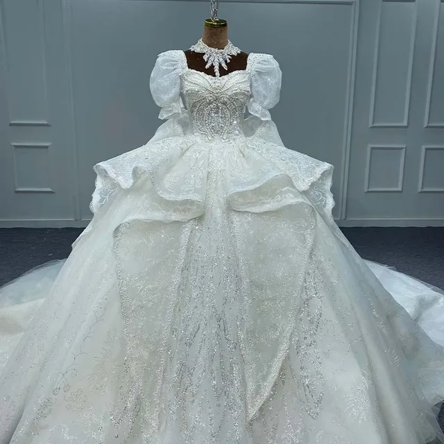 Exquisite Wedding Gown For Bride 2023 Organza Ball Gown Square Collar Tiered Wedding Dress Crystal Sequined MN162 Robe Mariage 11