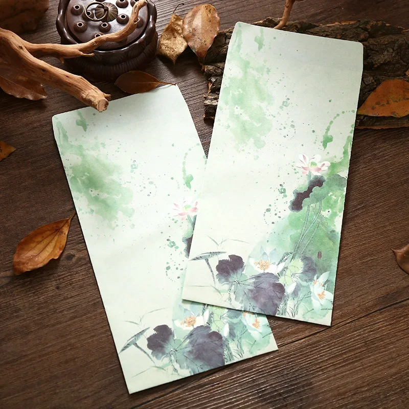 Vintage Lotus Flower Chinese Style Paper Envelopes Leaf Gift Cash Card Storage Envelopes 20pcs 21.5x11cm kraft paper envelopes mailing envelopes seed storage envelopes