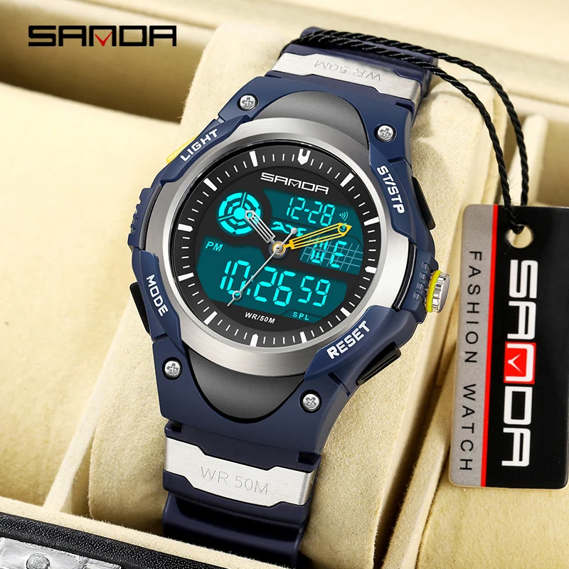 

SANDA Multifunctional Sports Chronograph Watch 2023 New Mens Watches Top Brand HD LED Digital Watch 50M Waterproof Reloj Hombre