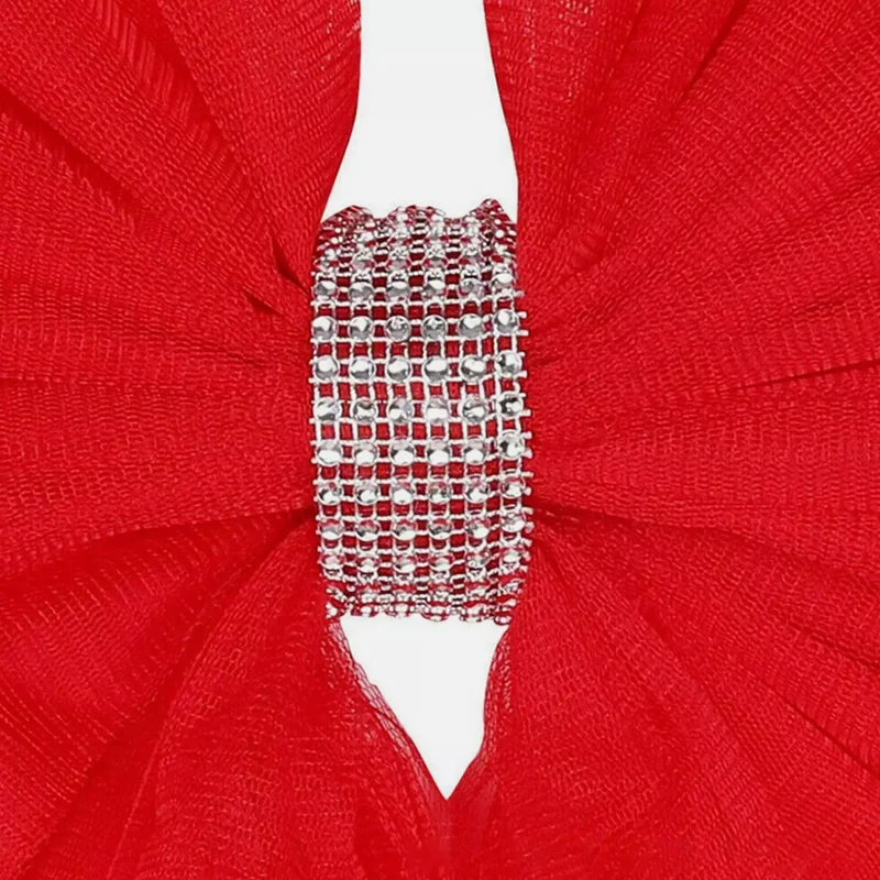 Description Picture 4 of itemDiamond-inlaid Christmas Red Organza Ribbon Bow Door Xmas Tree Fireplace Home Cupboard New Year Decoration Party Redbow Ornament