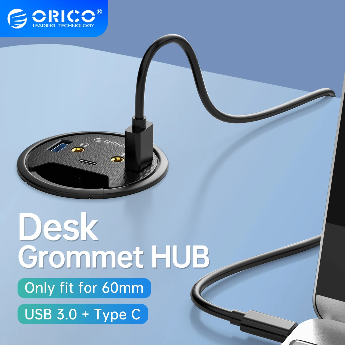ORICO Desktop Grommet USB 3.0 HUB With Headphone Microphone Port Type C