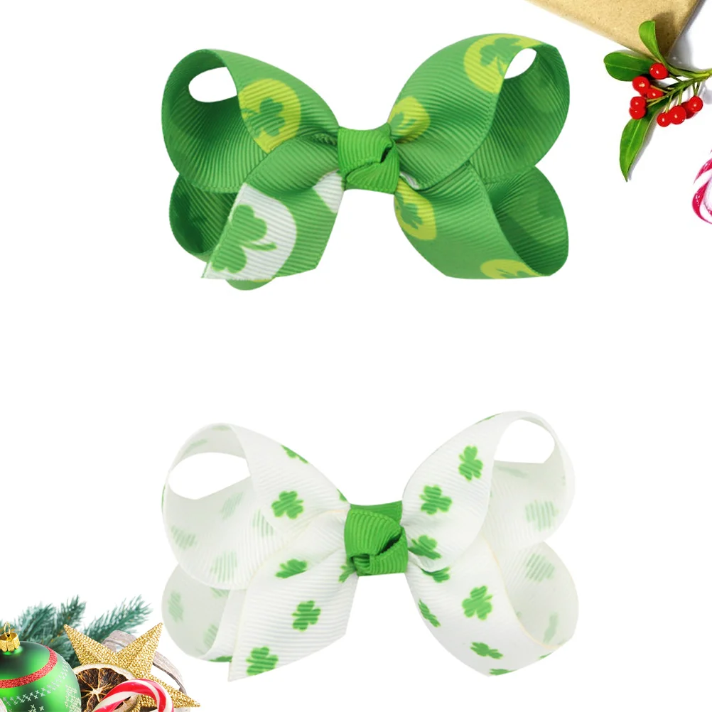 

2pcs St Patrick Hairpin Shamrock Grosgrain Ribbon Alligator Hair Bows Clips Green Bowknot Boutique Barrettes Headwear for Girl