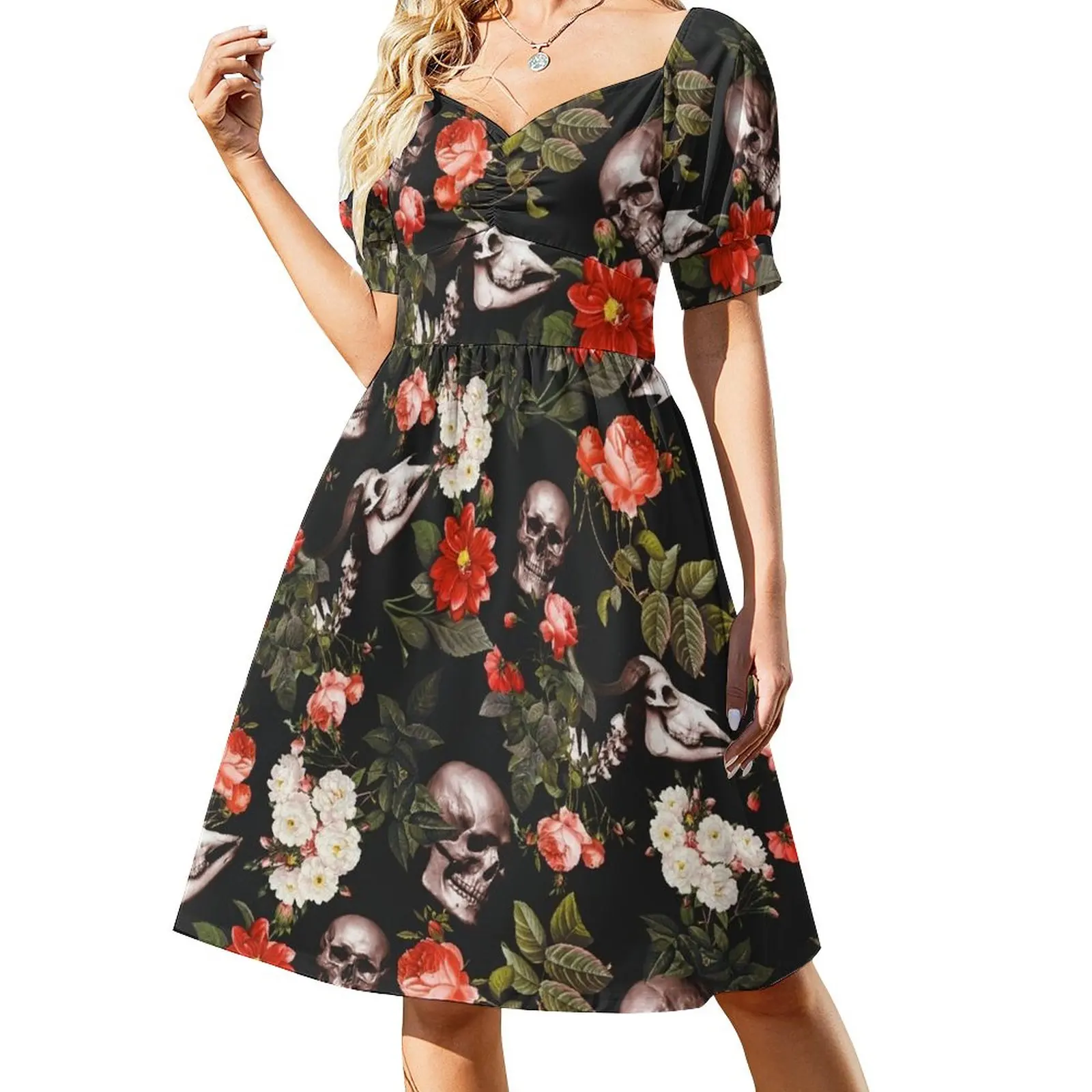 

Skull and Floral Pattern Sleeveless Dress Bridesmaid dress woman elegant chic wedding evening dresses woman dress