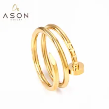 ASONSTEEL Gold Color Size 6-9 Nail Ring 316L Stainless Steel Single Ring for Women Men Fashion Jewelry Accessories Party Gift CZ