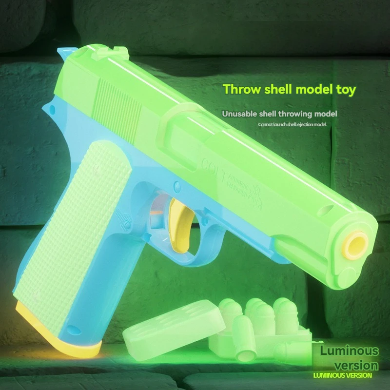 Throw Shell Toy Gun Luminous Manual Pistol M1911 Colt Anti-stress Fidget Gun Weapons Toy Cannot Shoot for Children Kids Adults 4