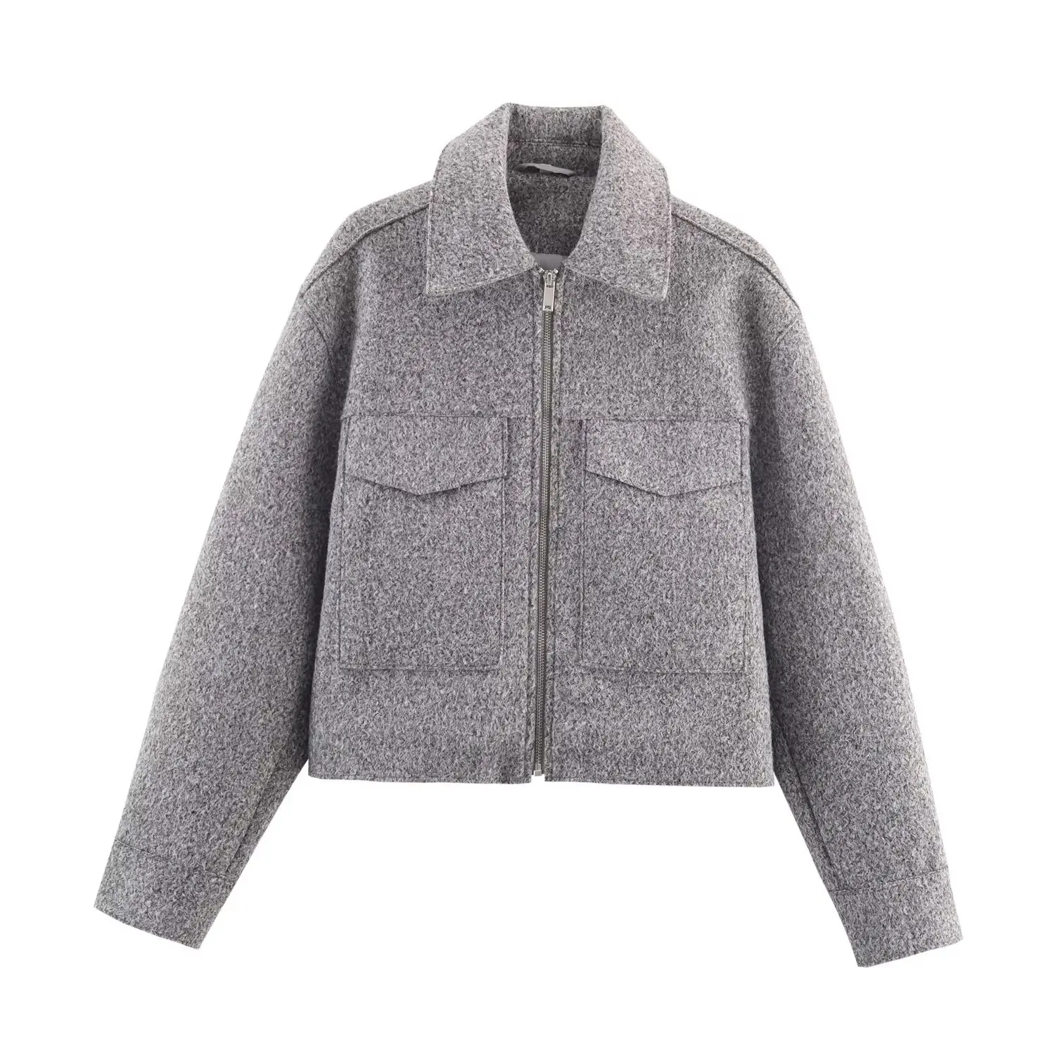 Women's turn-down collar zipper short pearl leather jacket female patch pocket decoration commuting casual jackets streetwear