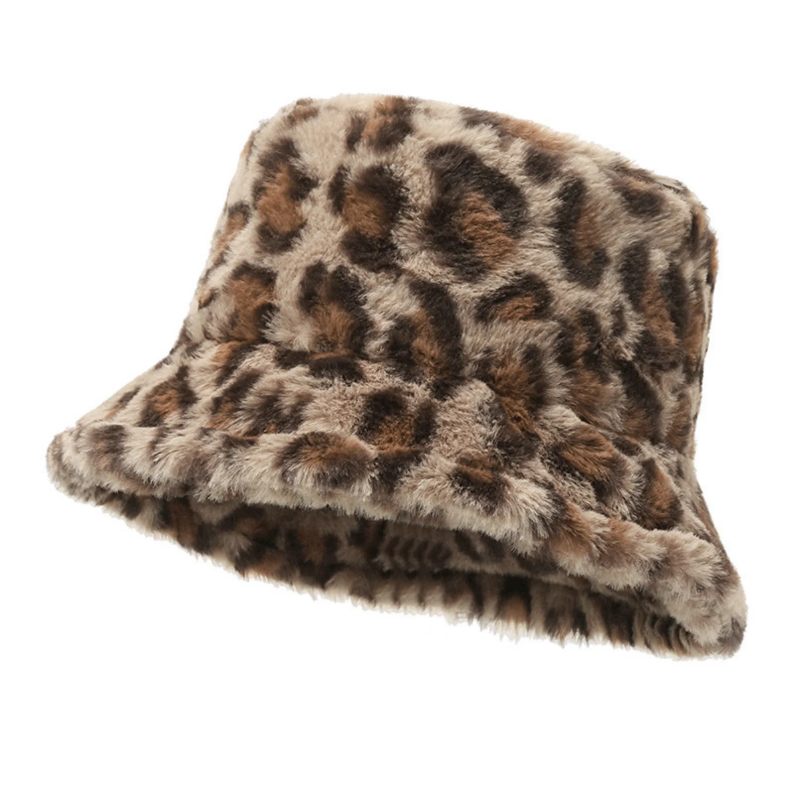 1PC Leopard Fuzzy Bucket Hat for Women, Soft Faux Fur Trendy Animal Print, Winter Warm Fashion Accessory，Headwear for Daily