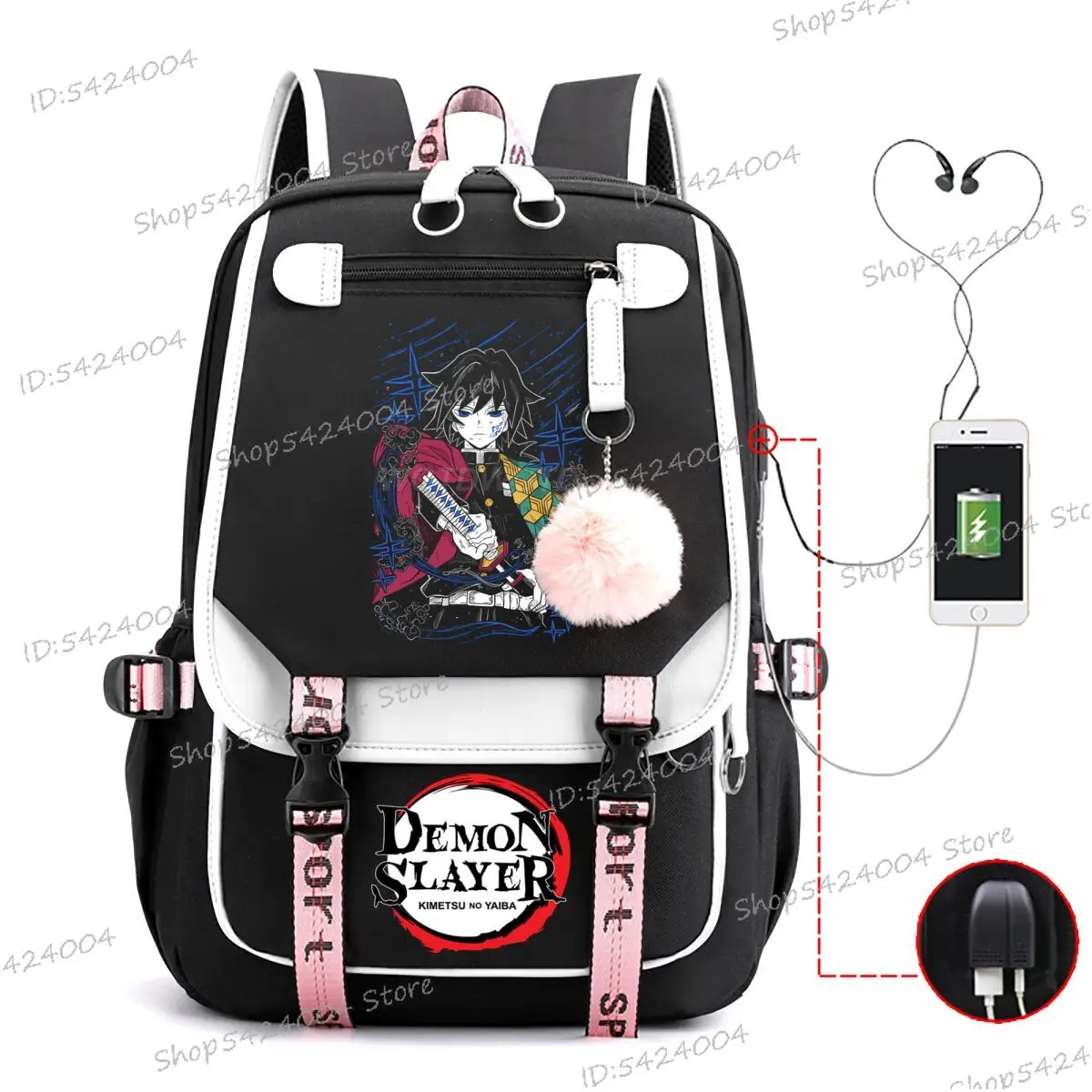 Mochila de Anime Tomioka Giyuu para hombre y mujer, bolsas de