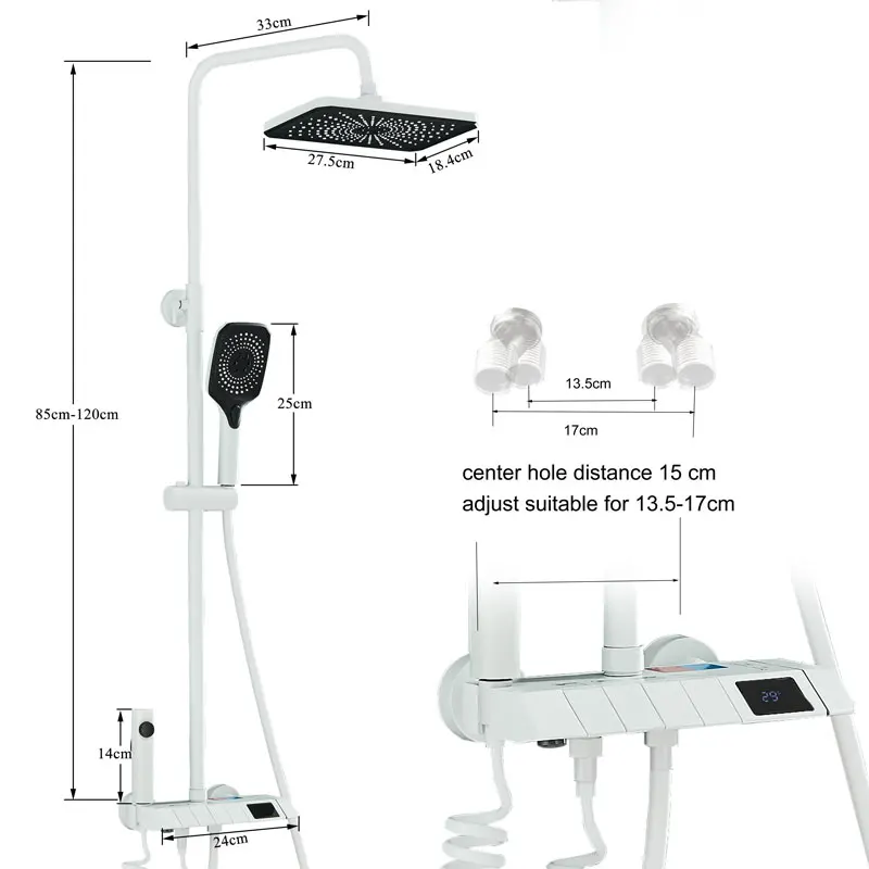 White Black Shower Faucet Set Digital Display Screen Rainfall Piano Bath Cold Hot Water Mixer Bathroom Shower Systems bathroom faucet bathroom shower faucet set