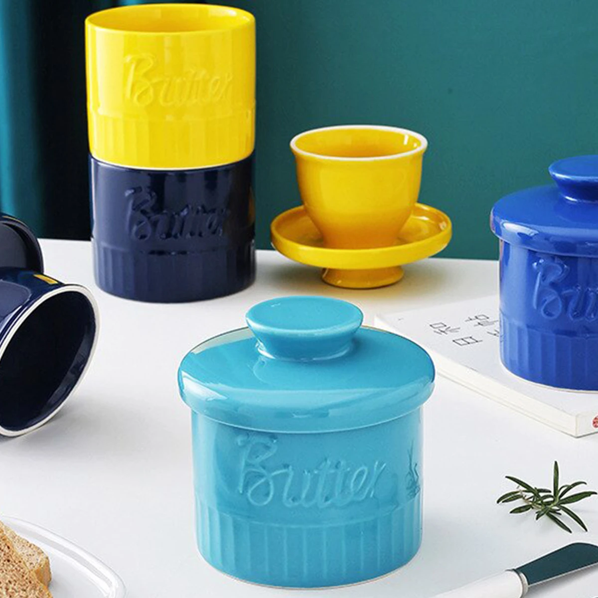 Ceramic Butter Keeper Crock for Counter Porcelain Fresh Spreadable French Butter Organizer Cheese Storage Dish Container 180ml
