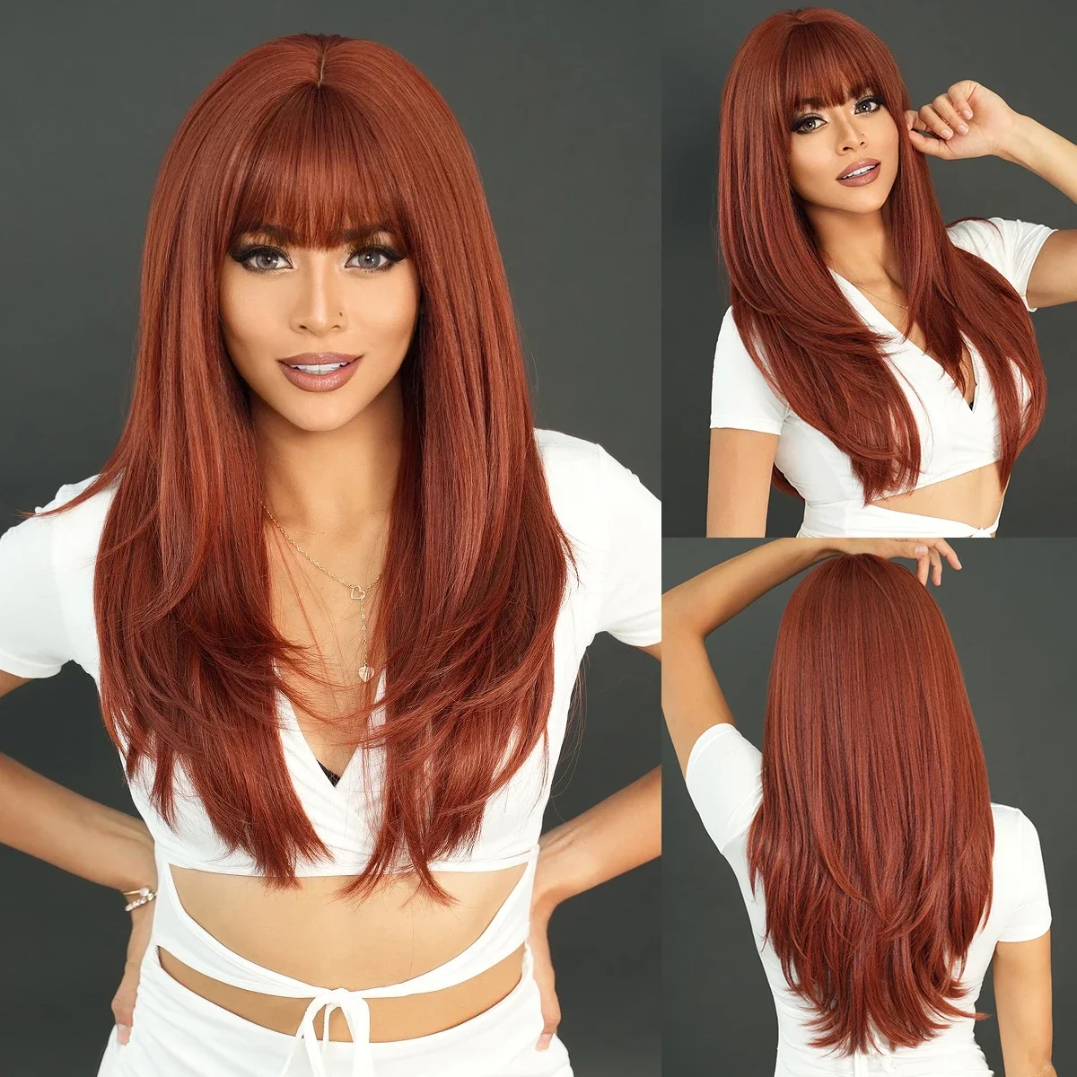 NAMM Long Straight Wig Deep Orange Wigs For Women Daily Cosplay Synthetic Fluffy Lavender Synthetic Wig Heat Resistant Wear