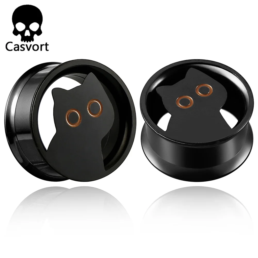 Casvort2PCS316StainlessSteelLovelyCatEarTunnelsPlugEarGauges