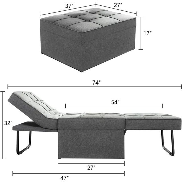 Sofa Bed, Convertible Chair Multi-Function Folding Ottoman Modern Breathable Linen Guest Bed with Adjustable Sleeper, Sofa Bed 2