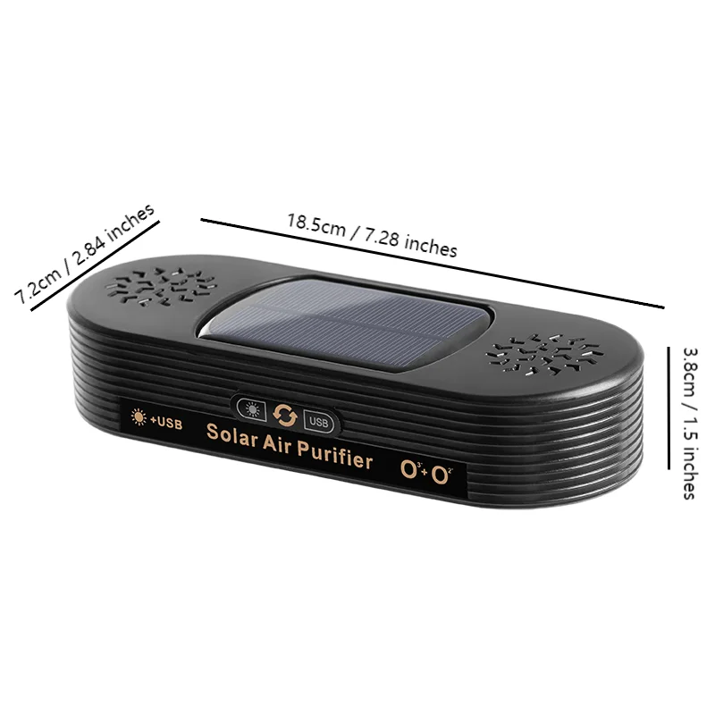 Solar powered dual core air purifier for purifying car interior air removing smoke odor and formaldehyde