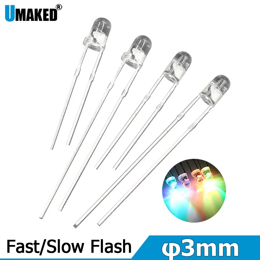 

1000Pcs 3mm 5mm Led Diode Flashing White Red Green Blue Yellow RGB Fast Slow Flash Diffused Clear Color Changing Light Emitting