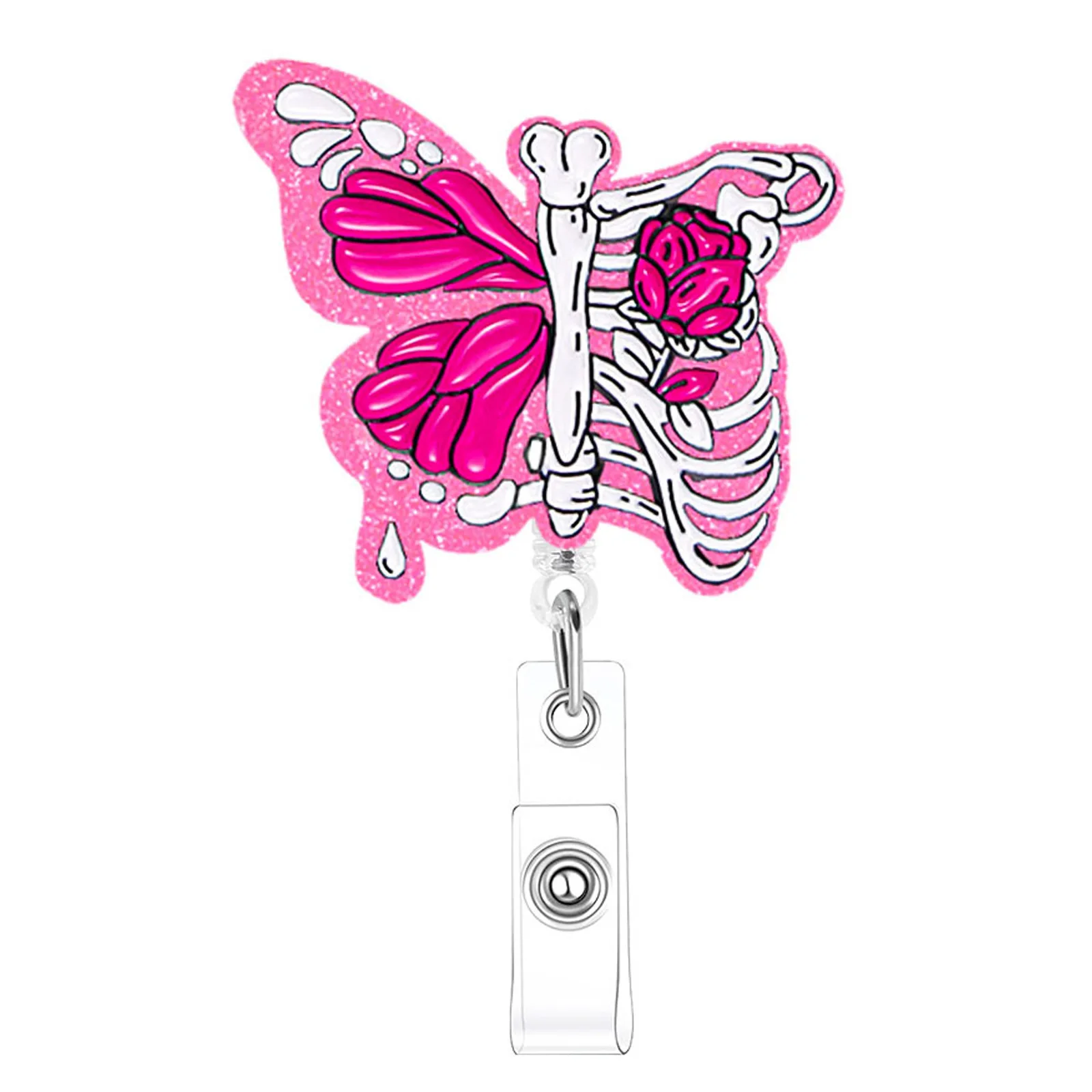 Acrylic Glitter Organ Bone Lung Brain Heart Retractable Clip Id Card Buckle Badge Clip Nurse Badge Reel Bag Accessories