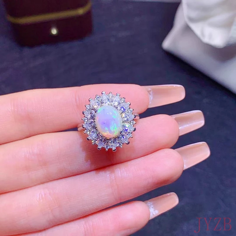 8*10MM natural colorful opal water drop ring luxury exquisite