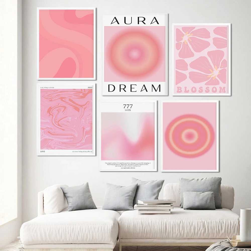 Pink Aura Gradient Spiritual Wall Poster Angelo Numero Affermazione Gradiente Aura Art Print Canvas Painting Nordic Home Decor