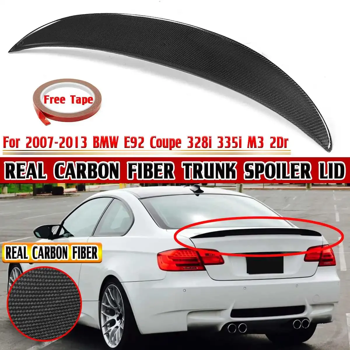 Real Carbon Fiber High Kick Car Rear Trunk Spoiler Wing Lip Per Bmw E92 Coupe 328I 335I M3 2Dr 2007-2013 E92 Kit Corpo Ala Posteriore
