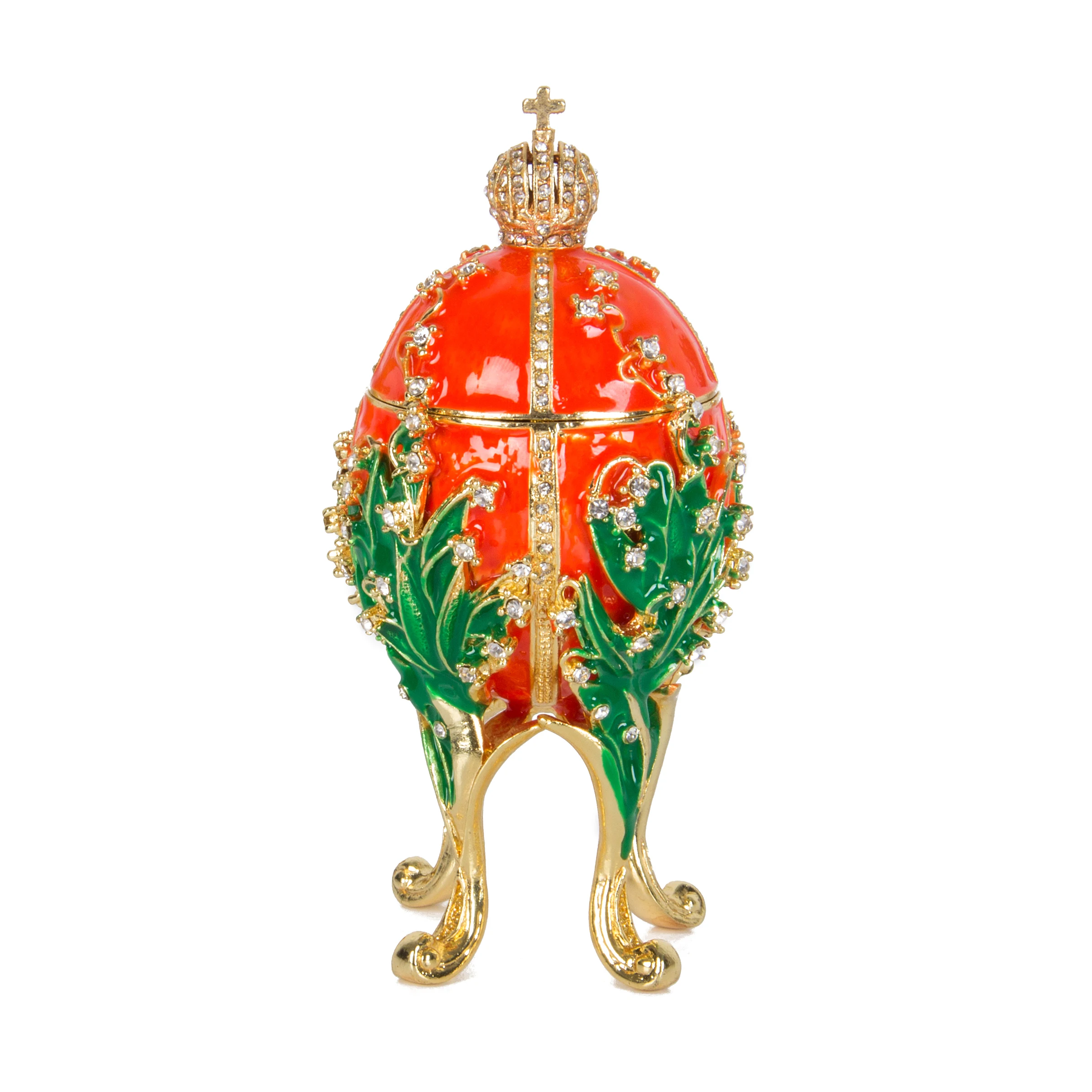 Qifu Arancione Di Pasqua Faberge Egg Jewelry Trinket Box Decor