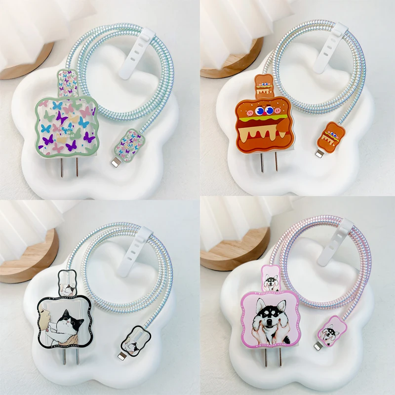 Cute Cartoon Wave Cable Protector Per Apple Iphone 18W/20W Us Adapter Custodie Per Caricabatterie Rapido Lightning Cable Bite Cover Protettiva