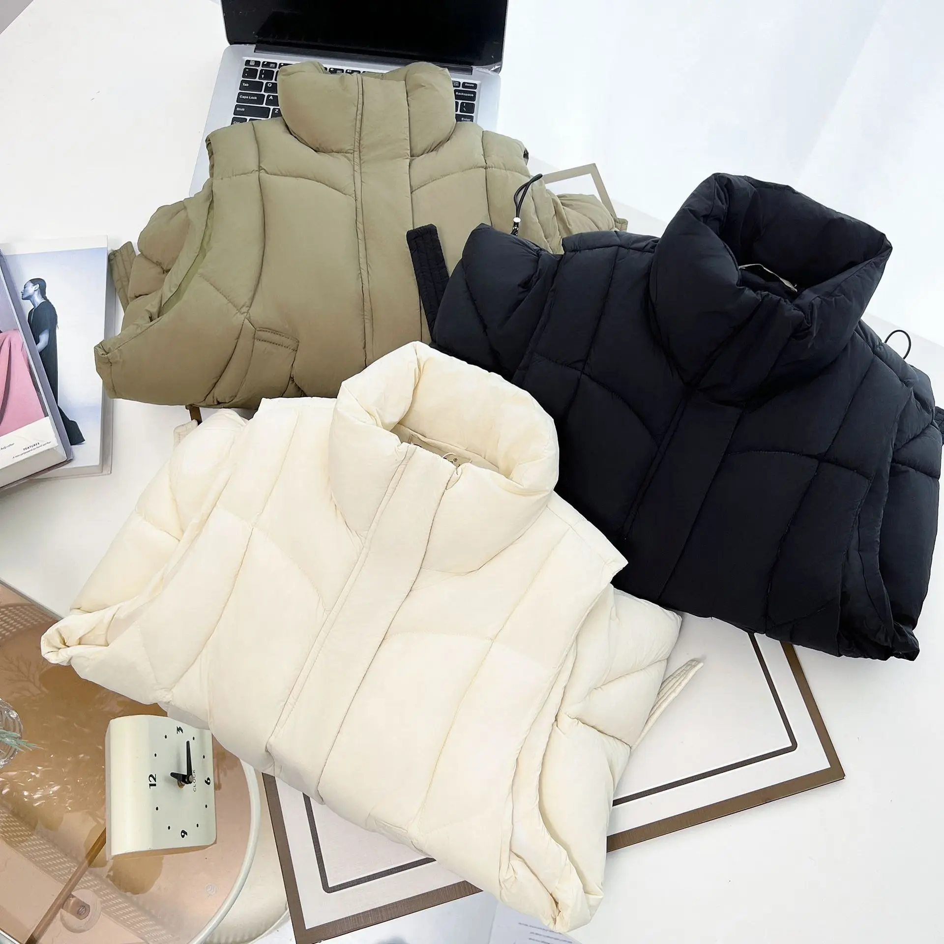 Plus Size Women Parka Winter Loose Medium Long Simple Casual Stand Collar cotton-padded Sleeveless Vest Warm Waistcoat 8233