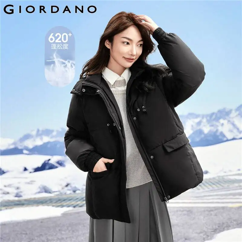 

GIORDANO Women Down Jackets Detachable Hood 85% Duck Down Jackets Drawstring Windproof Waterproof Casual Down Jackets 05372681