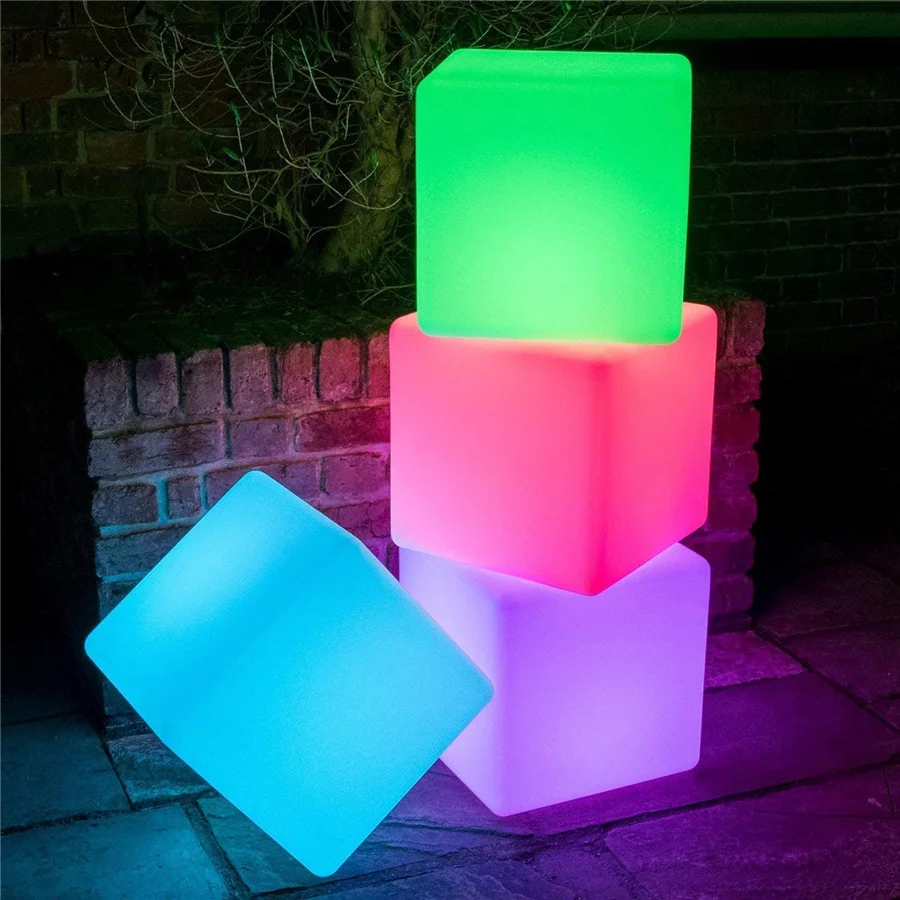 LED Luminous Cube Bar Table Lamp Battery Powered Remote 16 Color KTV Party Glowing Seat Light for Garden Hotel Decor Night Light