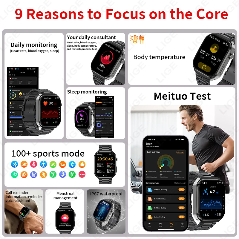 LIGE Men Smart Watch Bluetooth Call Heart Rate Blood Oxygen Monitor 3ATM Waterproof Sports Smartwatch Men For Android IOS 2025