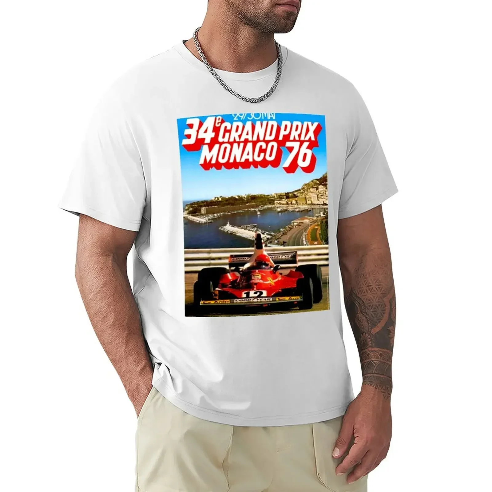 

MONACO : Vintage 1976 Auto Racing Advertising Print T-Shirt Short sleeve tee vintage sports fans oversized t shirt men