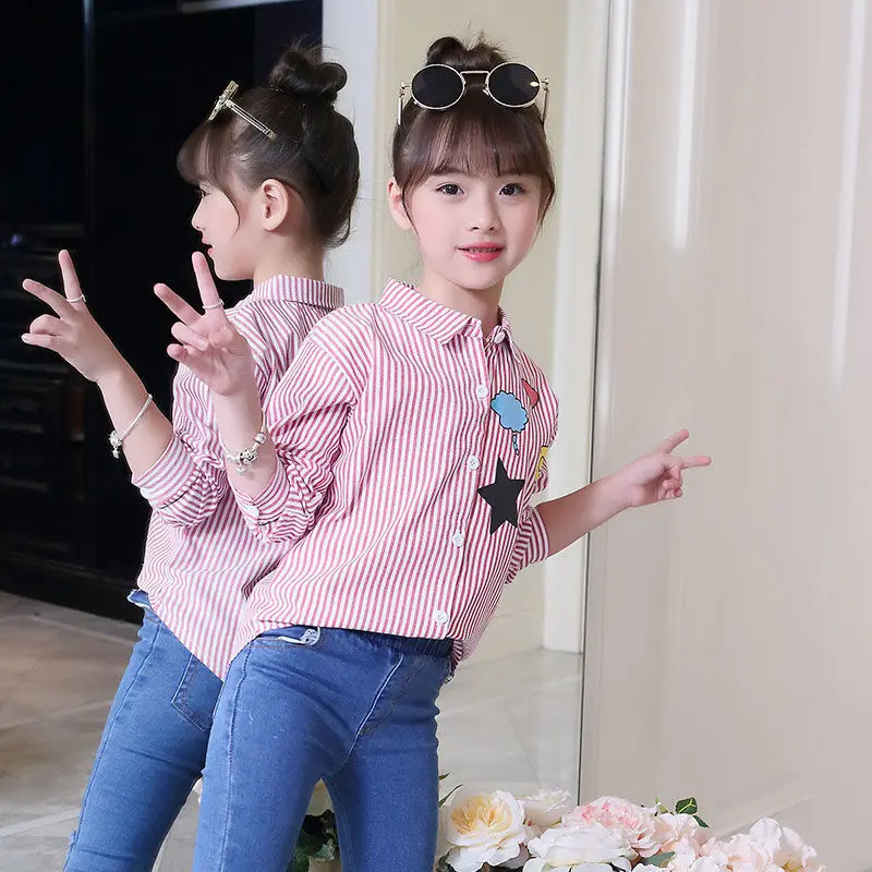 Spring Girls Shirts For Students Uniform Long Sleeve Cotton Blouse Teenagers School Clothes 4 6 8 10 12 Years kids shirts