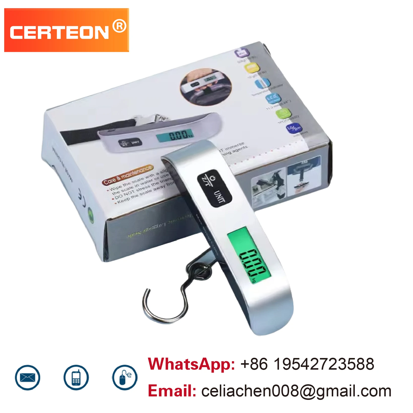 Portable Digital Luggage Scale with Backlit LCD and Strap Hook for Travel Baggage Weighing