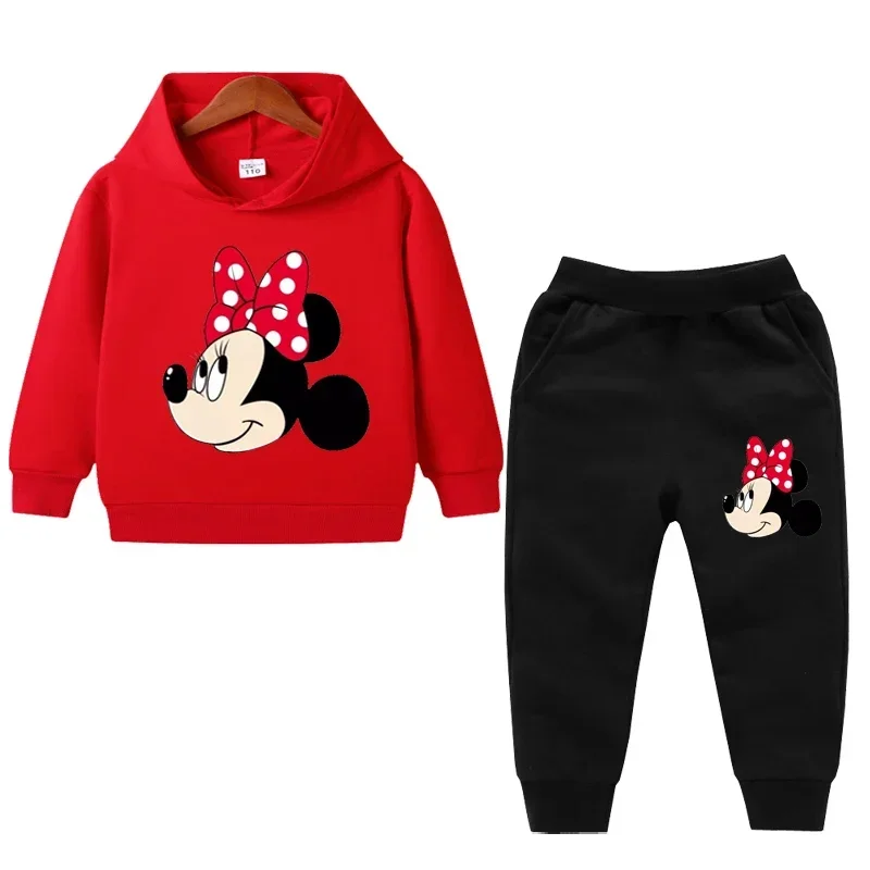 thumbnail image 1 of Conjunto de 2 piezas de ropa de Disney para niñas, primavera y otoño, con estampado de Minnie, sudaderas con capucha y pantalones deportivos para niñas pequeñas, 1 of 5