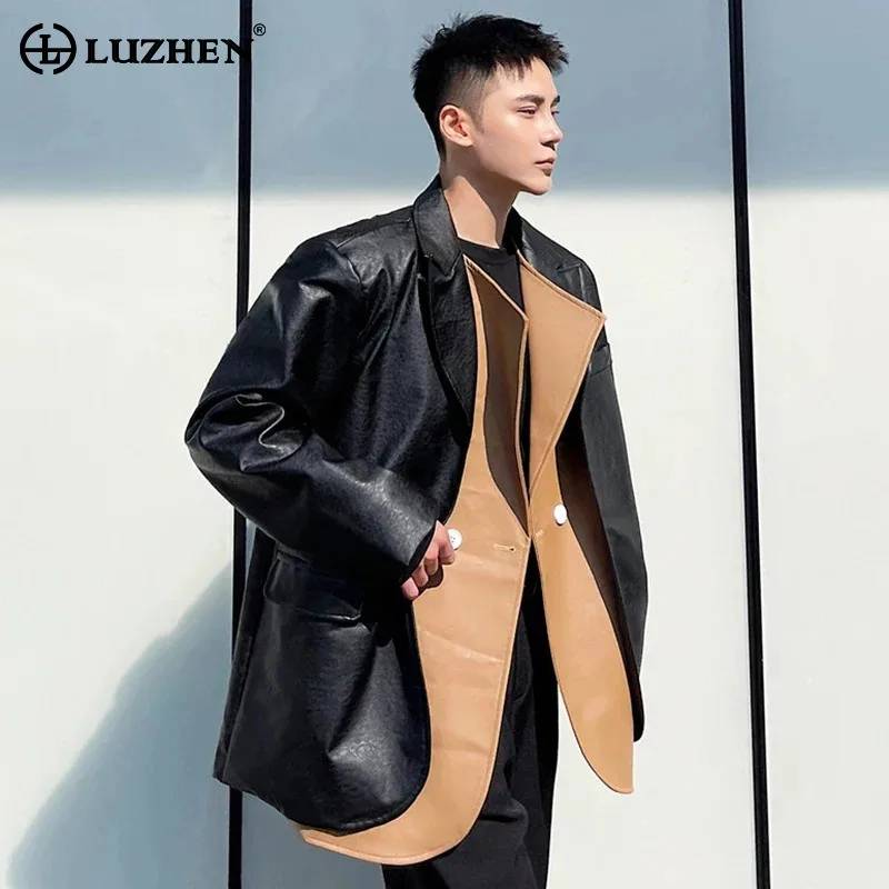

LUZHEN 2024 модные новые мужские блейзеры универсальная PU кожа Съемная Модная элегантная куртка из двух частей Бесплатная доставка LZ1788