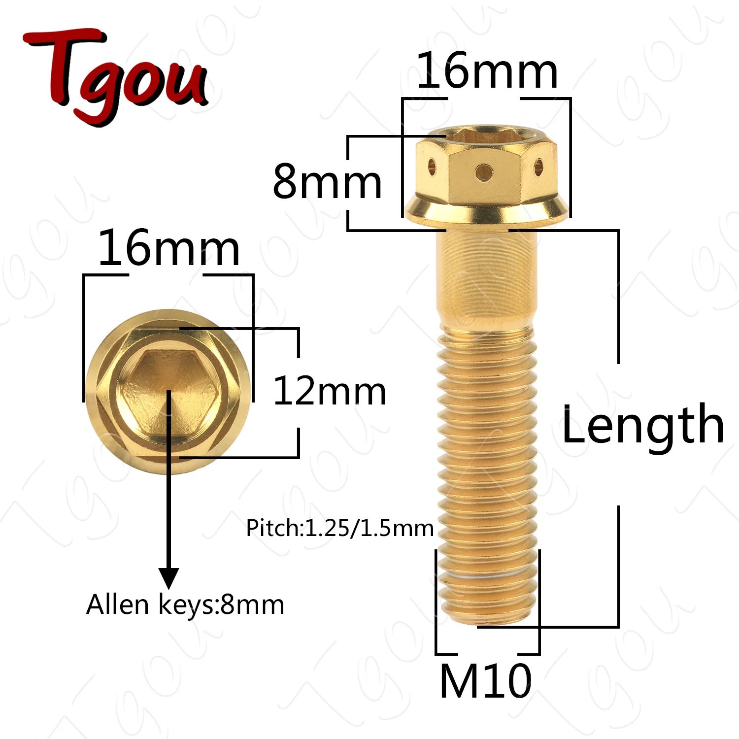 Hexagonal Flange Bolts Titanium Bolt M10x20~90mm Pitch1.25/1.5mm for Motorcycle Disc Brake