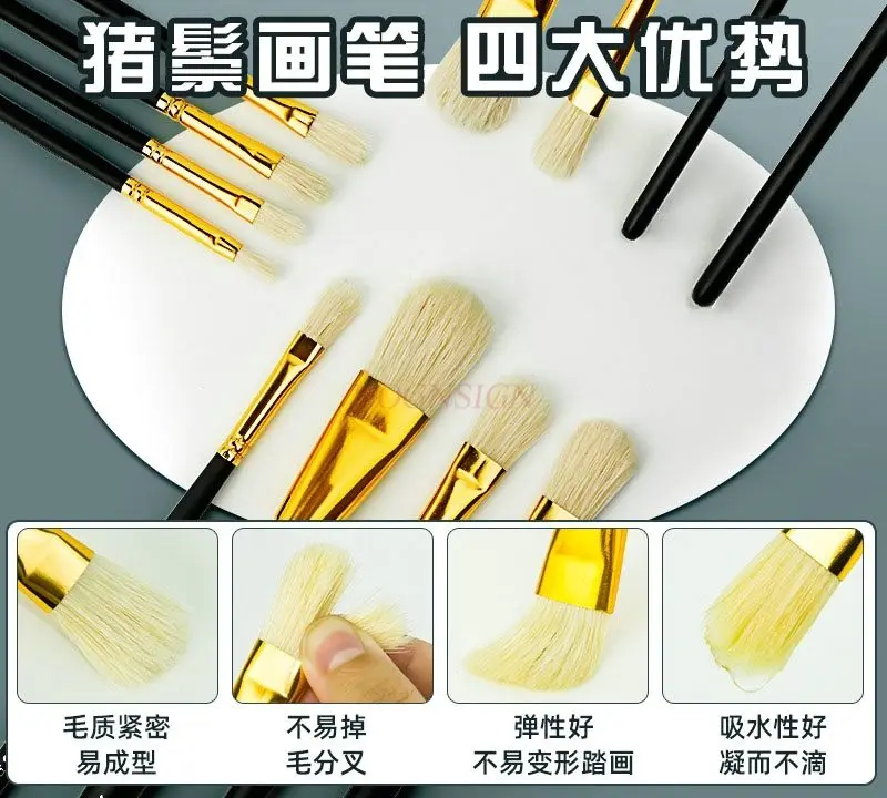 돼지털 페인트 펜 12개, 특수 펜, 단일 브러쉬, 물 분필 브러쉬, 돼지털 페인팅, 아크릴 둥근 헤드, 플랫 헤드