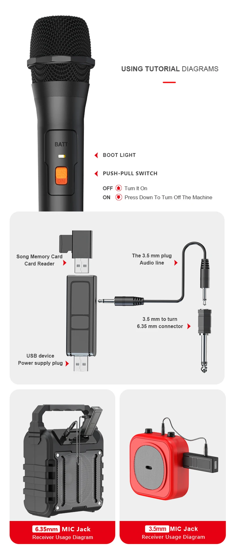 VHF Wireless Handheld Microphone For Recording Stage Speakers Singing Parties Karaoke ABS Paint Universal Wireless Microphone