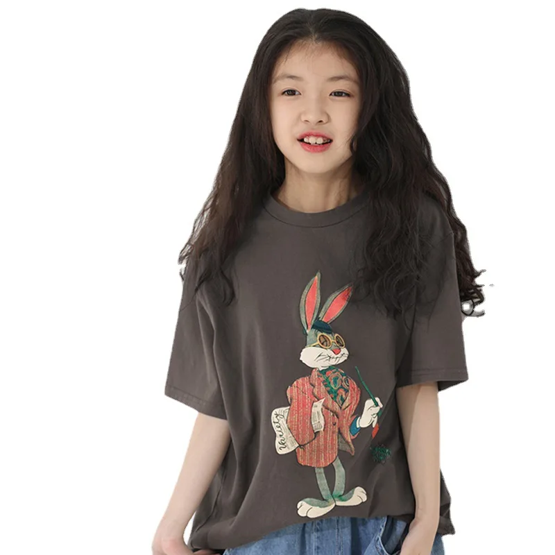 

Summer Casual School Kids Cotton Loose Cartoon Printed Tee Tops Baby and Girls Boys Short-Sleeved T-Shirt Child Outfit 1-16Years