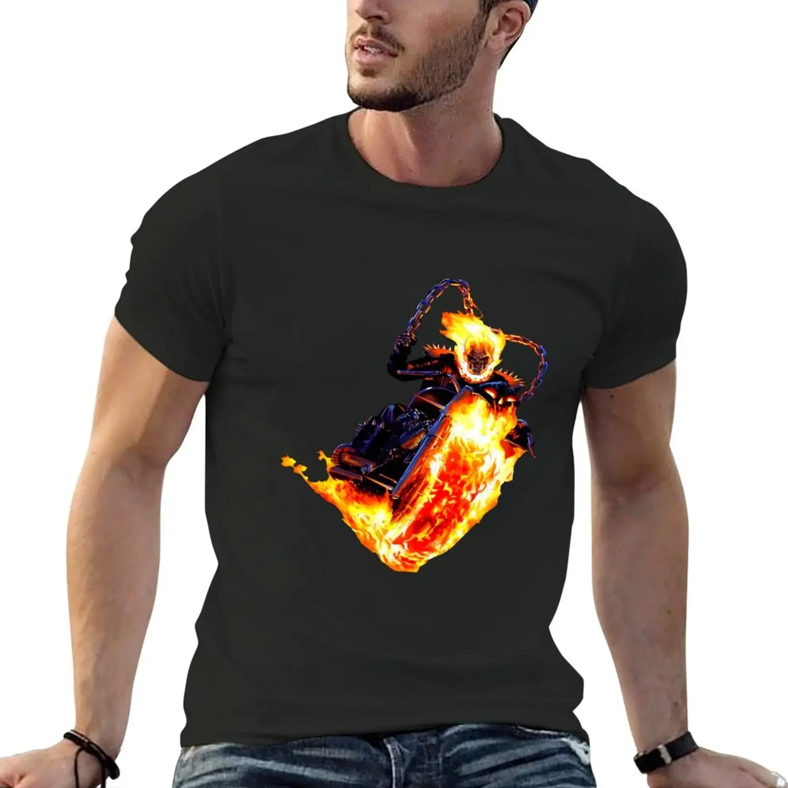 Maglietta Ghost Rider Anime Magliette Semplici Moda Coreana Da Uomo