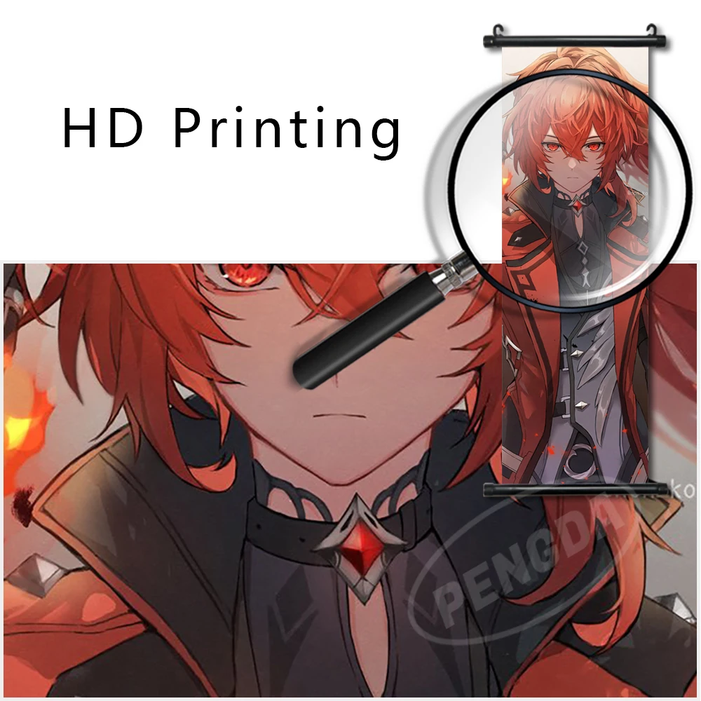 Rouge 30x90cm Affiche murale imprimée Genshin Impact, Kaedehara, Kazuha, peinture sur toile