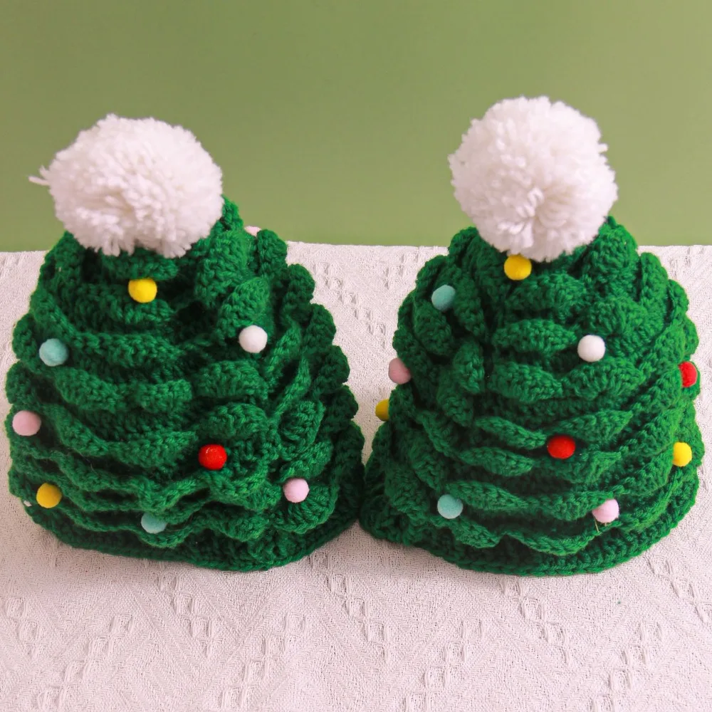 1pc Creative Christmas Tree Knitted Hat Children Adults Party Dressing Handmade Woolen Hat Winter Warm Gift