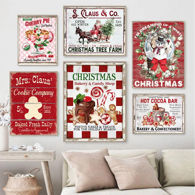 

Christmas Hot Chocolate Candyland Express Gingerbread Bakery Vintage Canvas Painting Wall Art Print Sign HD Poster Kitchen Decor