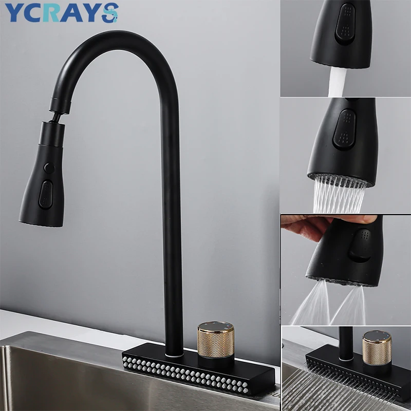 

YCRAYS Waterfall Sink Faucet For Kitchen Hot Cold Mixer Wash Basin Multiple Water Outlets Rotation Flying Rain Tap Single Hole