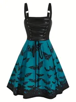European and American fashion women's dress with bat print high waist sling A plus size dress