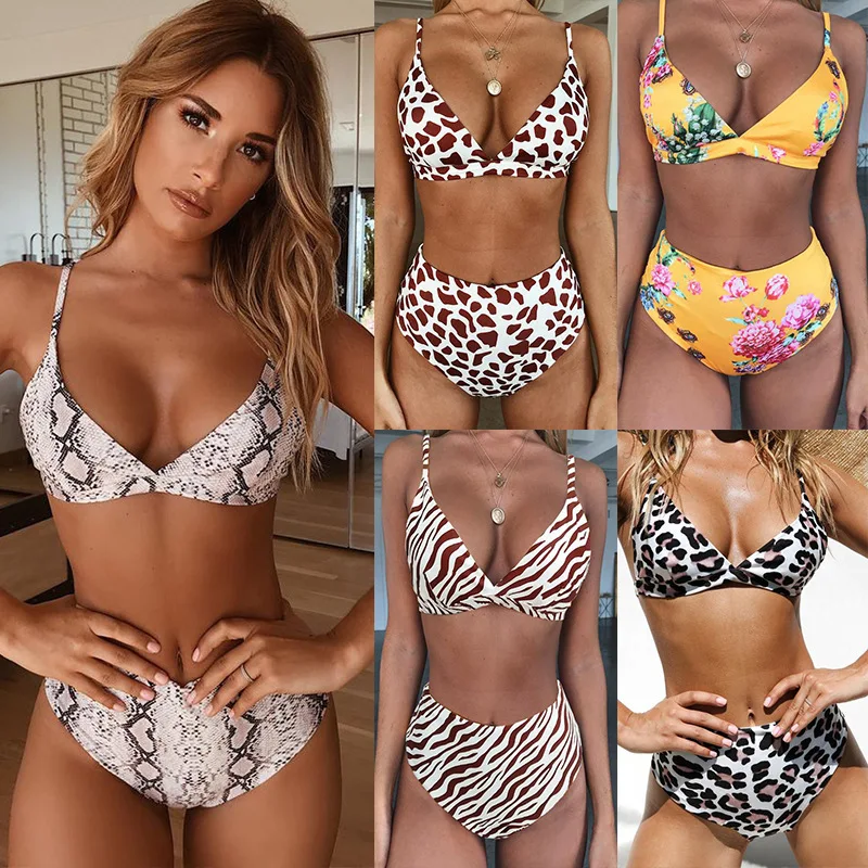 2pcs Women Push Up High Cut Swimsuit Thong Summer Swimwear Leopard Beachwear women swimsuit,women two piece sets