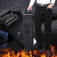 Men New Winter Classics Fleece Thick Warm Jeans Men's Loose Straight Elastic Denim Pants Casual Plush Trousers Large Size 28-40