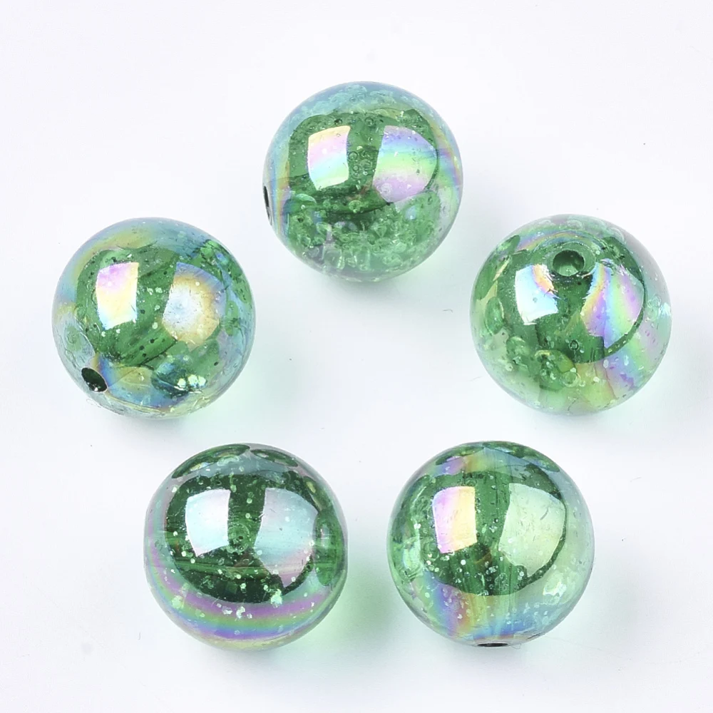 

500g Transparent Acrylic Beads with Glitter Powder Glitter Beads Round Green 19~19.5x19mm Hole: 2.5mm about 110pcs/500g
