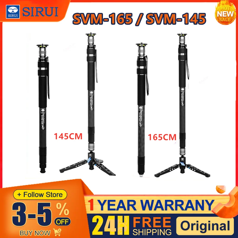 SIRUI SVM-165 SVM-145 1 단계 높이 조절 비디오 삼각대, 탄소 섬유 모노포드, 아이폰 삼상 카메라 삼각대